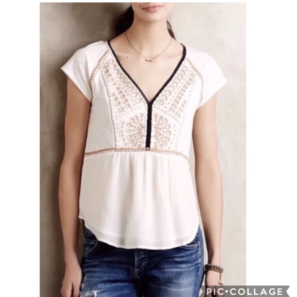Anthropologie Akemi + Kin Peasant embroidered cotton popover top boho - Picture 1 of 6